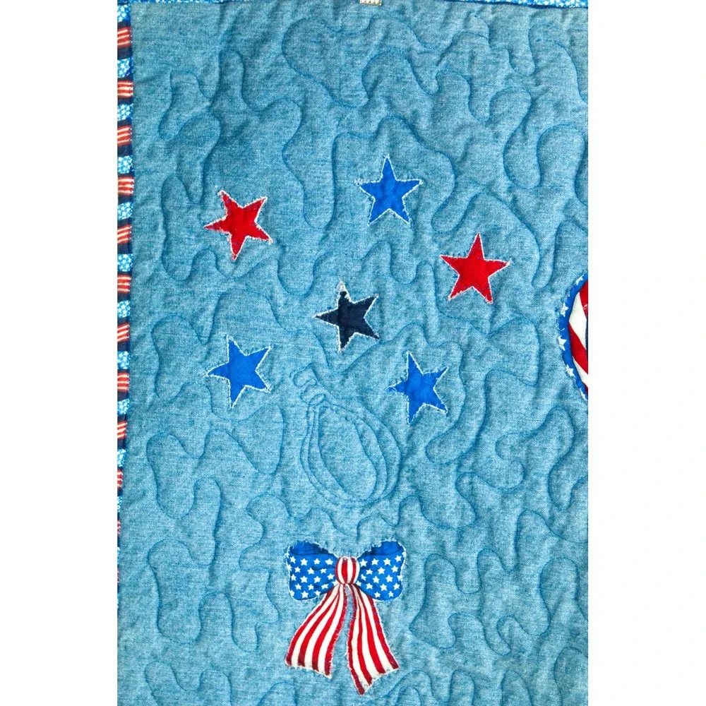 Handmade Patriotic Denim Quilt Americana USA Stars Kids Throw Applique 34 x 41